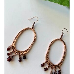 Artisan Copper Hoop Earrings with Brown Beads